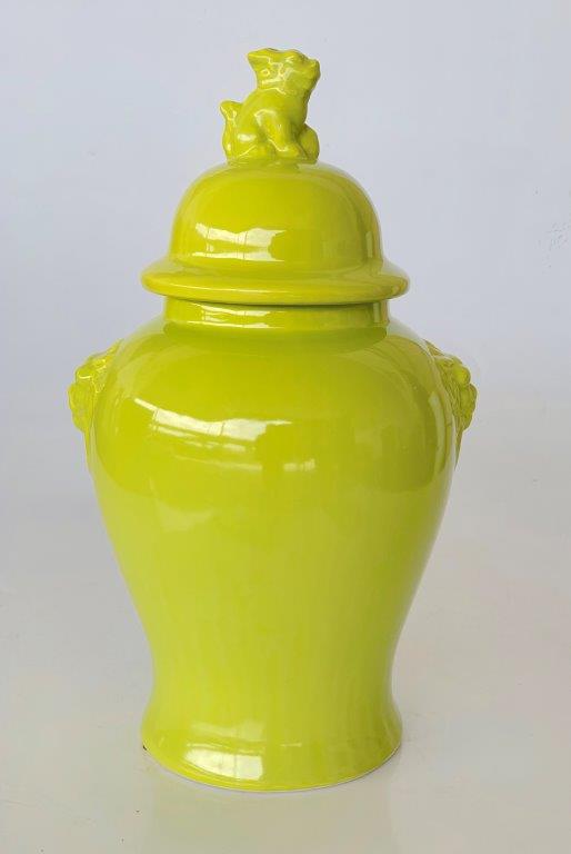 Large Lime Green Ginger Jar Lion Head